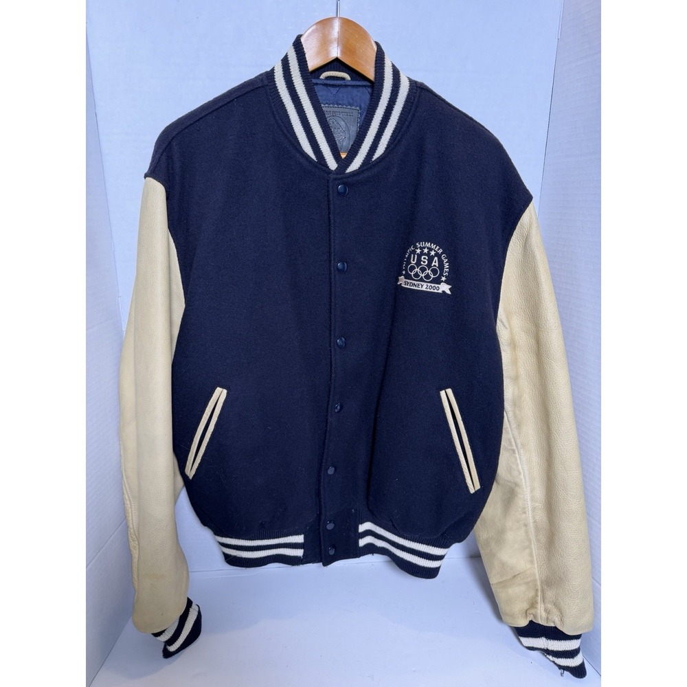 Vintage USA 2000 Olympics Varsity Jacket L Wool Leather Made USA Millenium